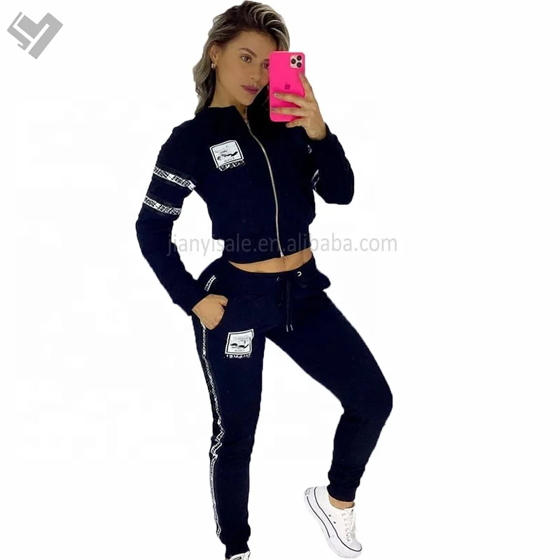 Hot selling Fall Winter Designer printing full sleeve zipper up two piece pants set Luxury Brand Joggong Suit womens clothing