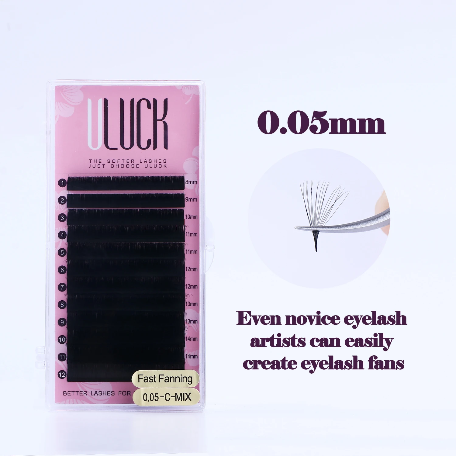 ULUCK Mix Length C D Curl Hand Made Matte Black Self-Making Fans Mega Volume Easy Fanning Eyelash