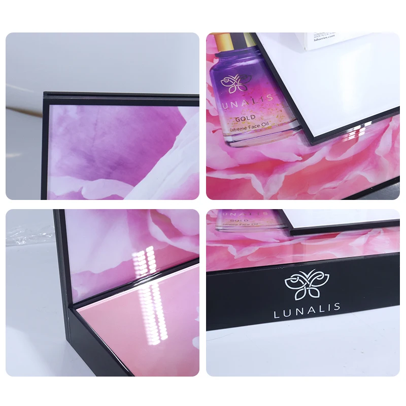 2022 Custom Handmade Acrylic Cylinder Tabletop Display Stand L Shape Cosmetics Shop Display Shelves Rack