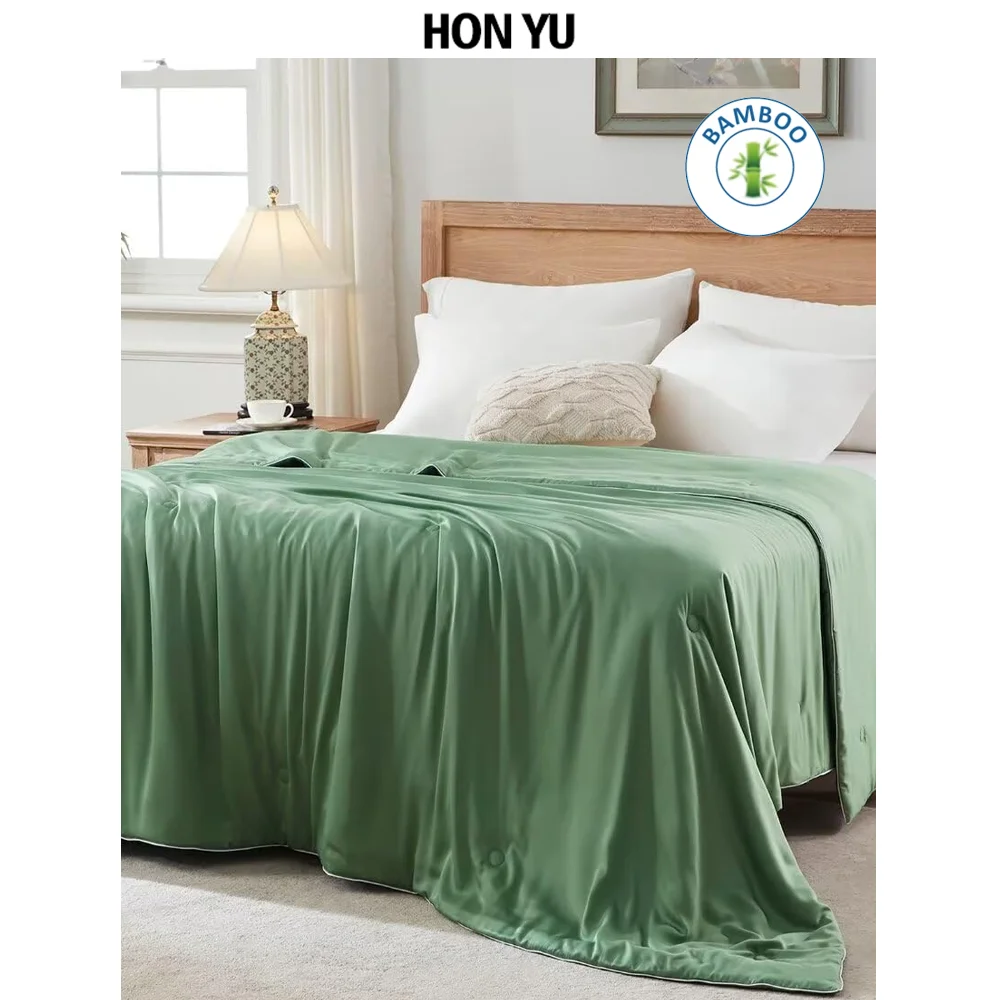 Bamboo Viscose Cooling Comforter for Hot Sleepers Luxurious Lightweight Blanket with Natural Bamboo Viscose Shell for Summer