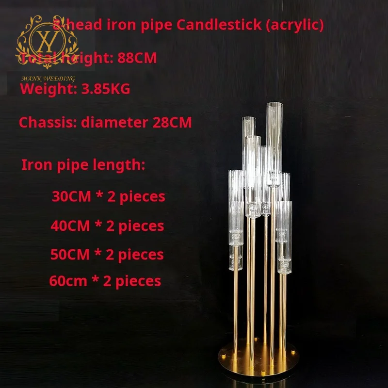 8-head Golden Iron Metal Candlestick Decorative Pillar Candle Holder Centerpiece for Wedding Home Decor