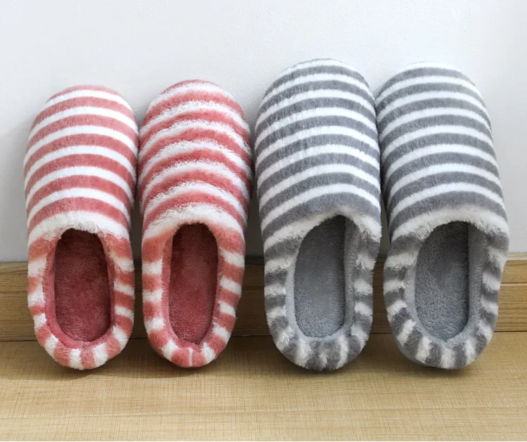 Winter Warm Slippers Closed Toe pantuflas de invierno Non-Slip House Ladies Slippers Striped Indoor Women Slides