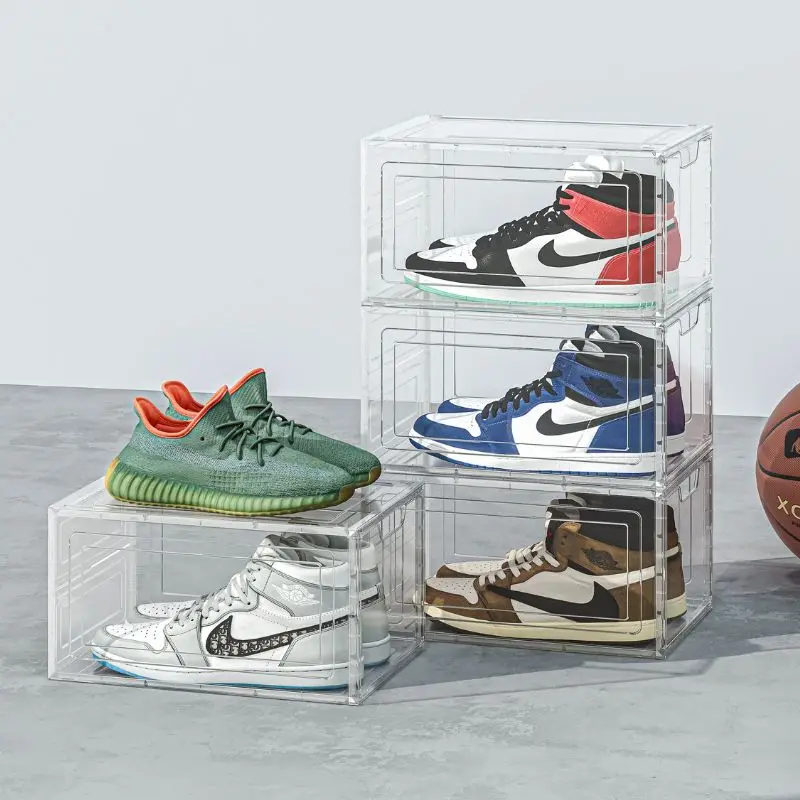 all clear Plastic Folding shoe box plastic Custom Foldable Dustproof organizer Rack Stackable Storage Container with magnetic