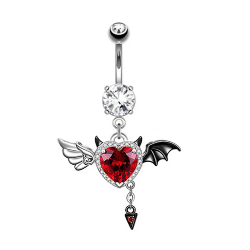 YICAI Gothic 316L Stainless Steel Black Red Bat Navel Piercing For Women Spiders Heart Wings Belly Button Rings