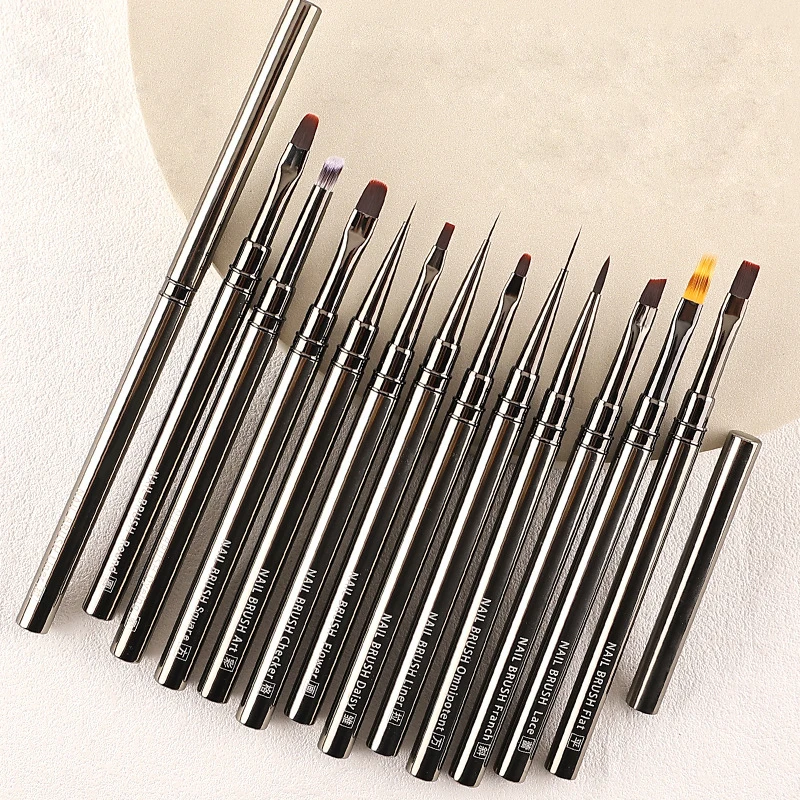 Private label  Nail Brush set Art Liner Polish Painting Mental Handle Nylon Hair UV Gel Liner brush