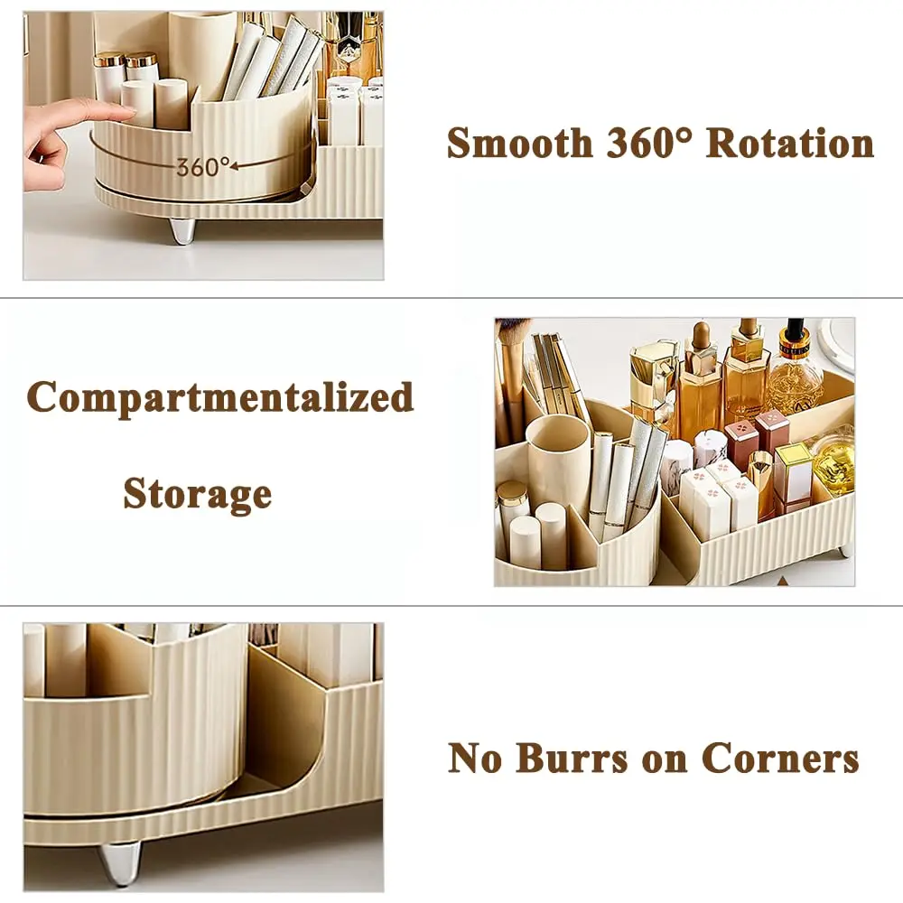 NISEVEN Hot Sale Multifunction Compartment Makeup Brush Holder 360 Rotating Cosmetic Organizer Vanity Plastic Makeup Organizer