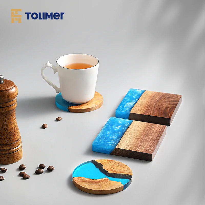 High Quality Home Bar Decoration Square Design Resin Cup Coaster Premium Epoxy Wood Resin Coaster