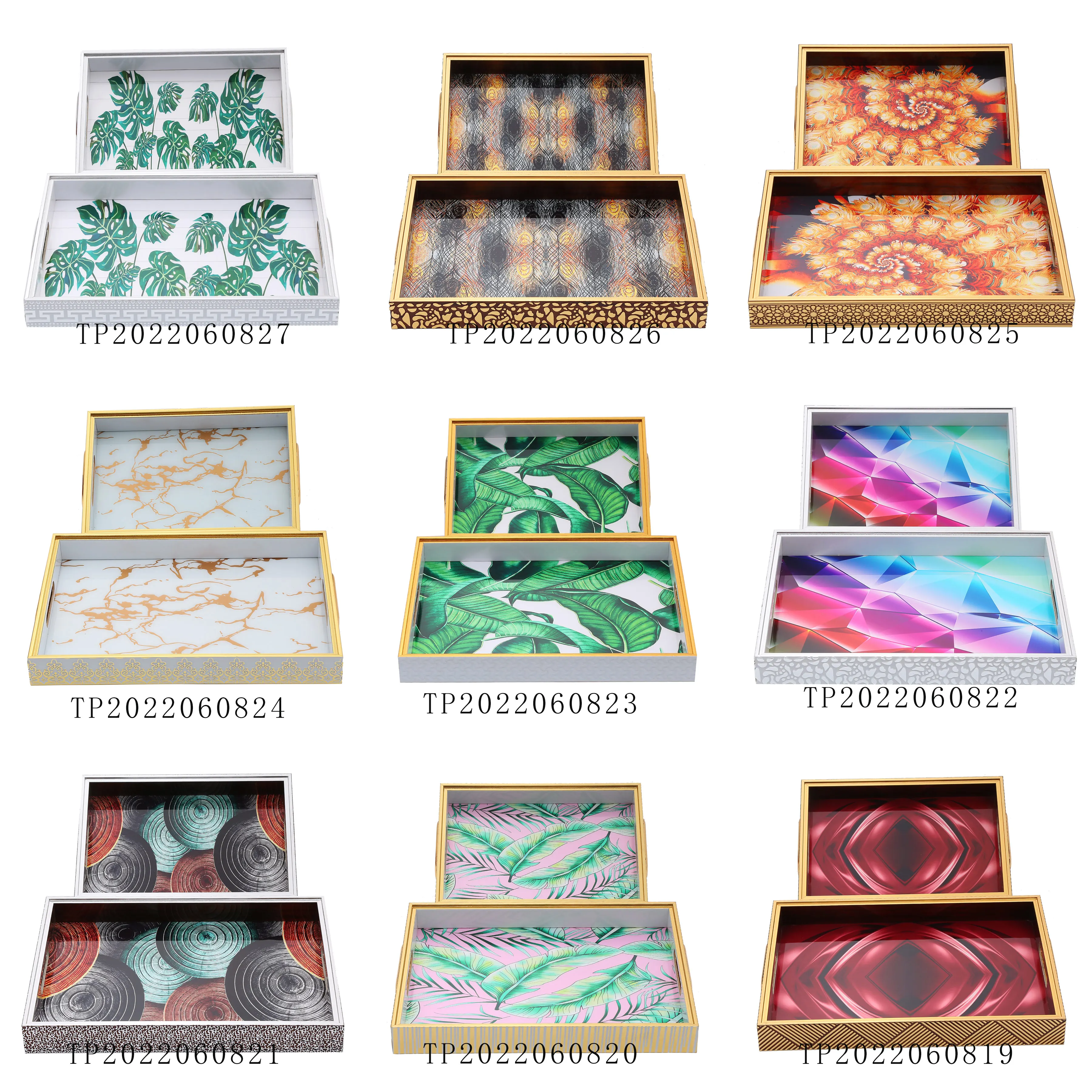 Wholesales Chocolate Decorative Trays Set Design Tray Glass for Jewelry Dresser  Bathroom Bedroom Tray With Mirror