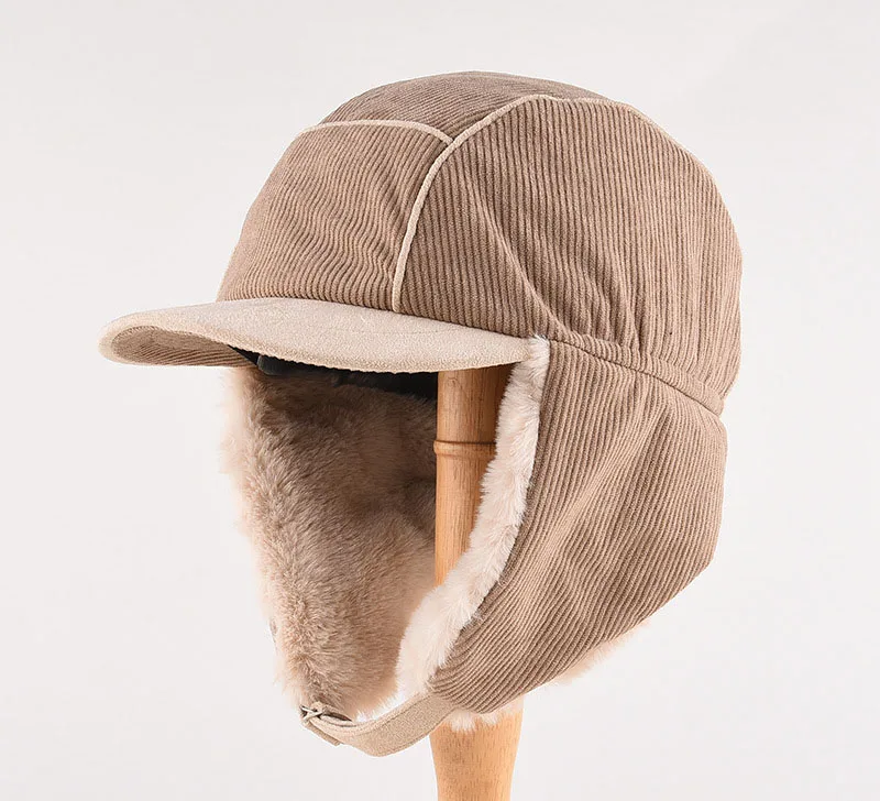 Wholesale Solid Color Style Warm Leifeng Hat Earmuff Winter Windproof Cycling Bucket Hat Corduroy Fabric Warm Hat