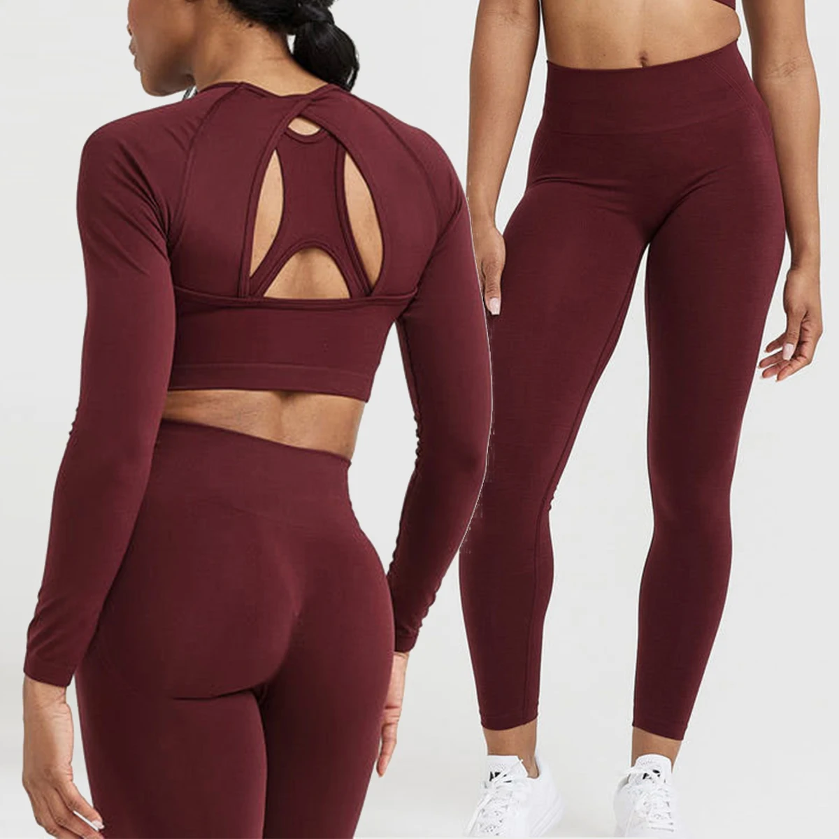 Custom Logo Women Workout High Waist Active Sports Wear Yoga Set Long Sleeve Seamless Female Gym Fitness Set For Women Plus Size