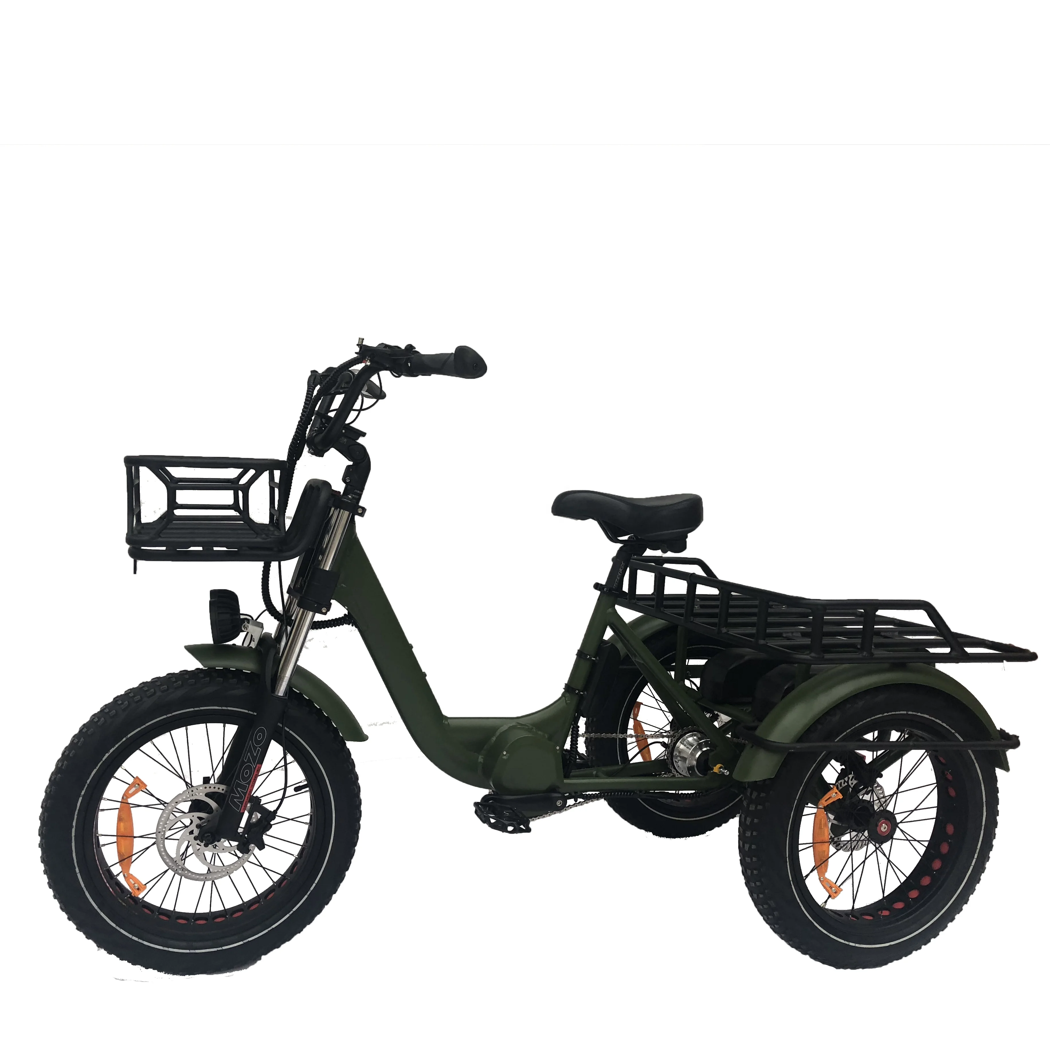 Good Quality 20inch 1000w Electric Fat Tyre Cargo Tricycle 500w Adult Mid Double Battery Electric Bike