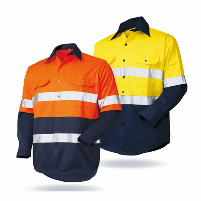 High Visibility Safety Shirts Reflective Mens Long Sleeve Breathable Unisex Safety Workwear