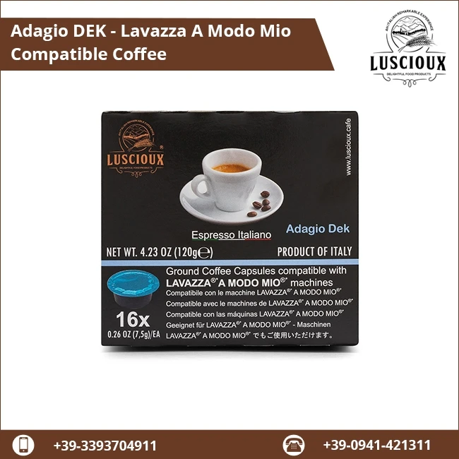
5 Star Italian Quality Decaffeinated Coffee Adagio DEK-Lavazza Coffee Capsules 
