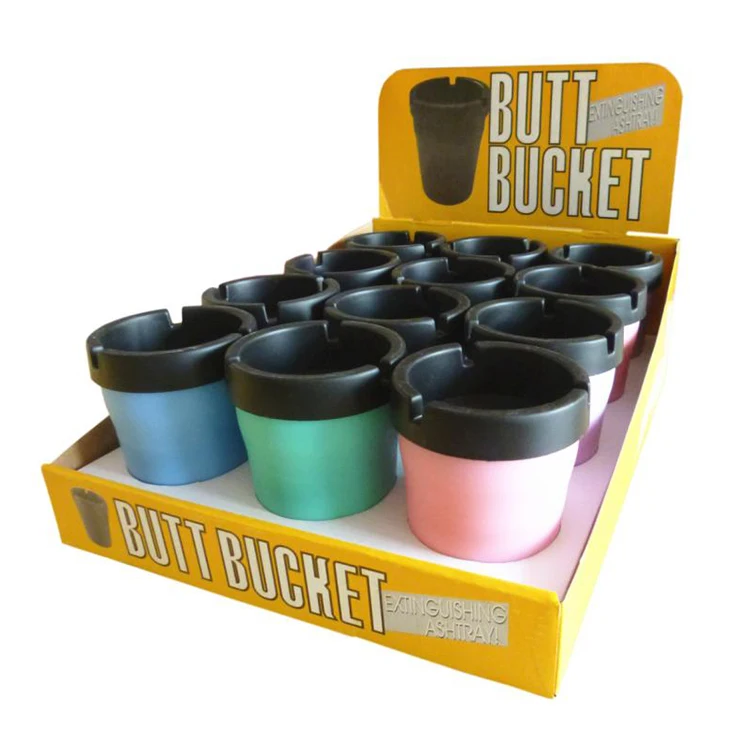 UKETA wholesale display box packaging butt bucket ashtray smell proof smokeless plastic car ashtray with lid