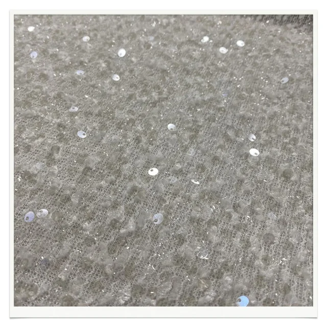 exquisite 5mm transparent sequin and white metallic jacquard weave Embroidered lace Sequin fabrics for clothing