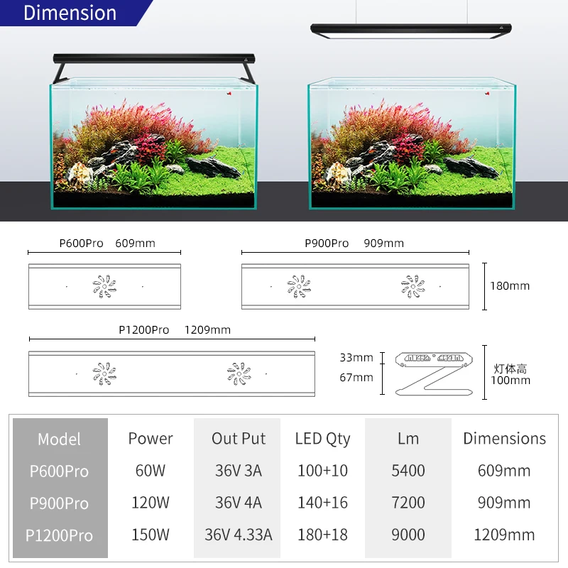 WEEKAQUA P600Pro APP Control led aquarium light  90w lighting aquarium for freshwater aquatic aquarium aquascape tank led lights