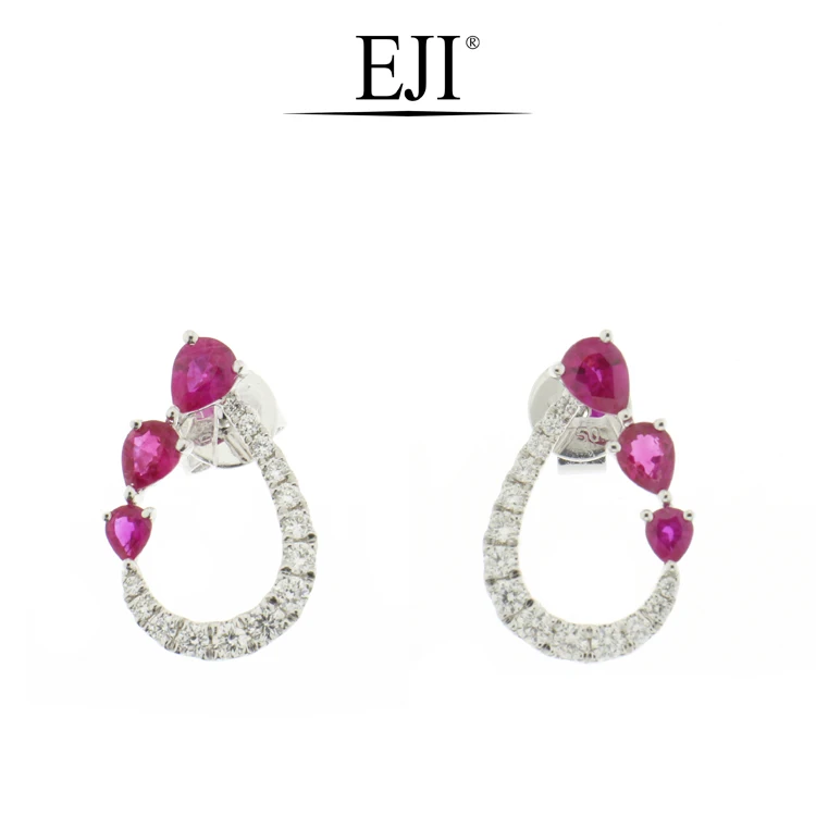 
2021 New High Quality 18k Gold Pear Shape Ruby Diamond Stud Earrings for Women 