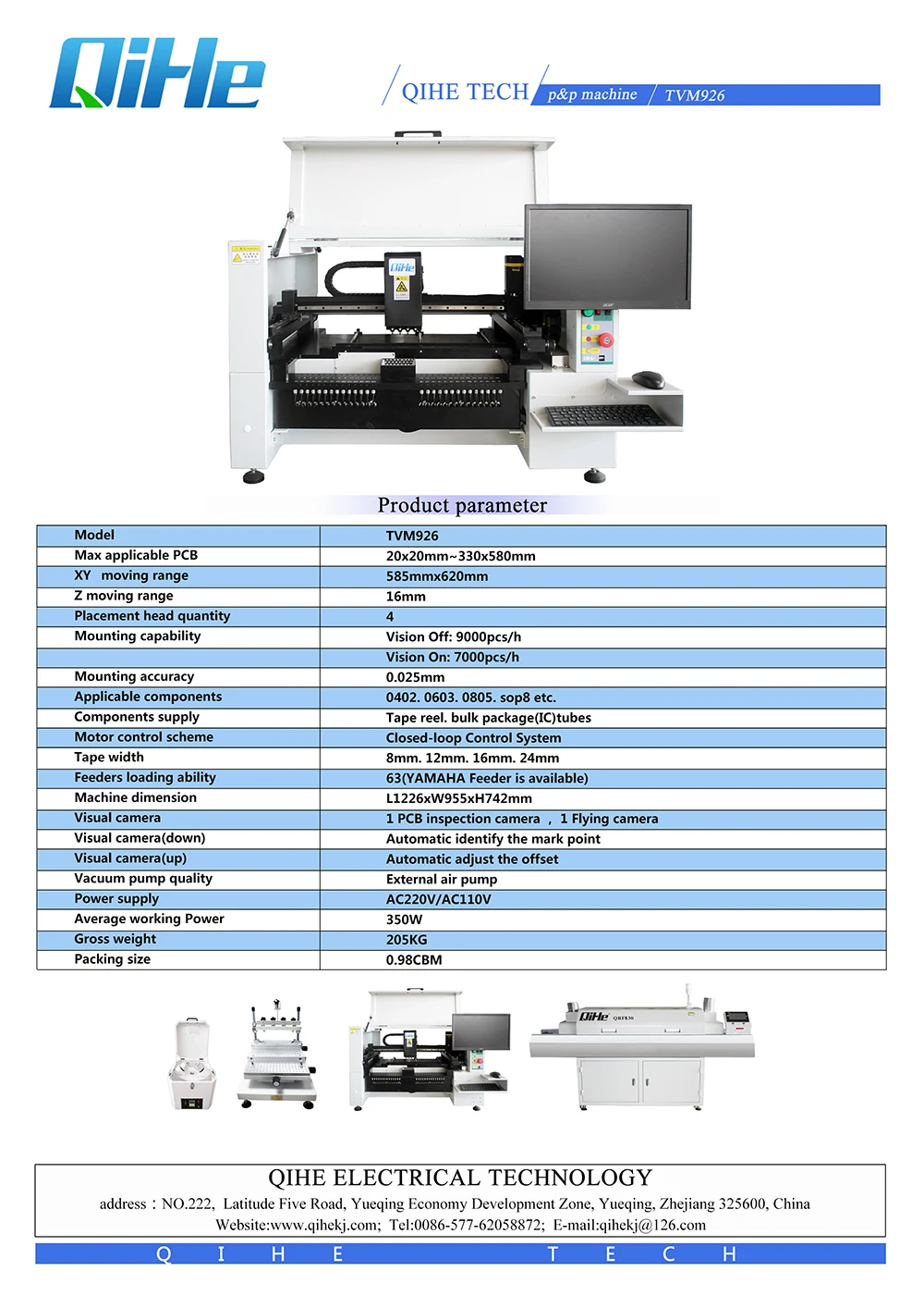 QIHE TVM926 SMD Benchtop Led Light Production Pick and Place Machine SMT Placement Equipment Line