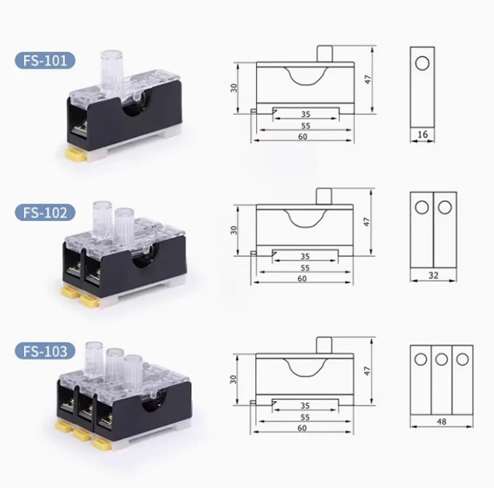 6X30mm 220V Glass Fuse Holder FS-101 FS-102 FS-103 Din Rail Mount Single Pole 6*30 Fuse Casing 1A ~ 20A