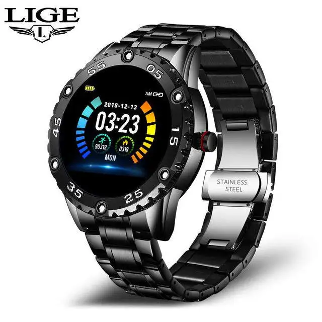 Lige BW0153 Stainless Steel Smartwatch Reminder Sports Waterproof New 2021 Lige Men Smart Watch