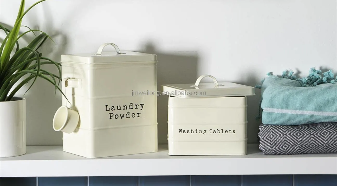 Galvanized Metal Storage Box Laundry powder storage box with lip washing tablets storage Container Box Laundry Organization