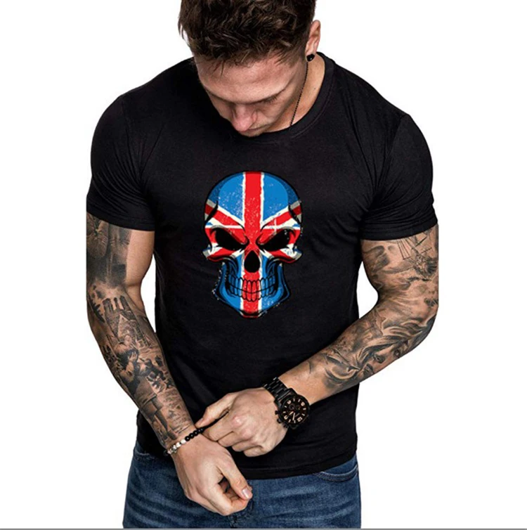 2022 Hot sell Black Custom Men T-shirt America Skeleton Design Popular short Sleeve T Shirt
