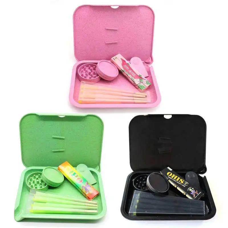2024 New Cigarette Paper Cigarette Grinder Rolling Tray Biodegradable 4-In-1 Biodegradable Smoking Kit