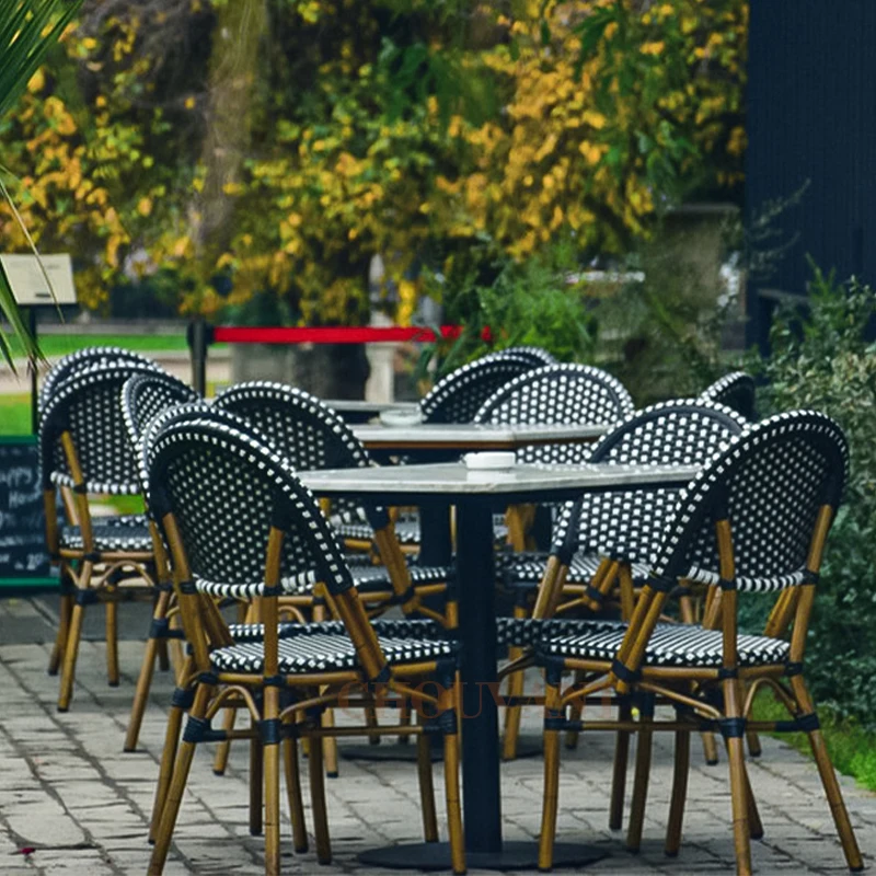 Terrace Stacked French wicker rattan chairs Paris Bamboo Garden Bistro Chairs Bistro bar chairs Outdoor aluminum furniture