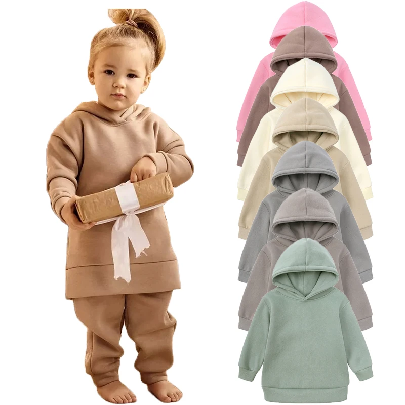 Custom embroidery cotton plain kids jogger sets pullover two pieces tracksuit children high quality kids sweatsuit sets