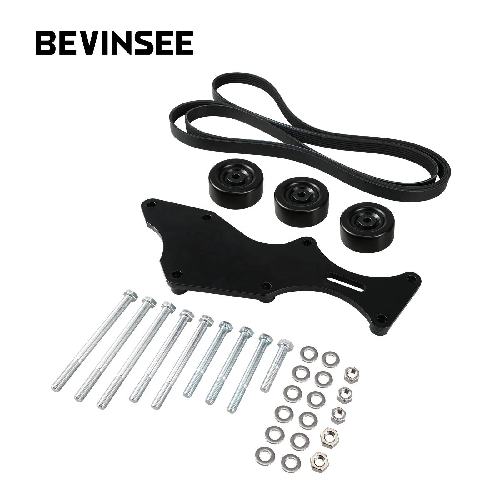 Bevinsee Steel Vortec V8 Gas Engines LS Triple Alternator Bracket Kit For Chevy For GM 4.8L 5.3L 6.0L 6.2L 2000-2011 2012 2013