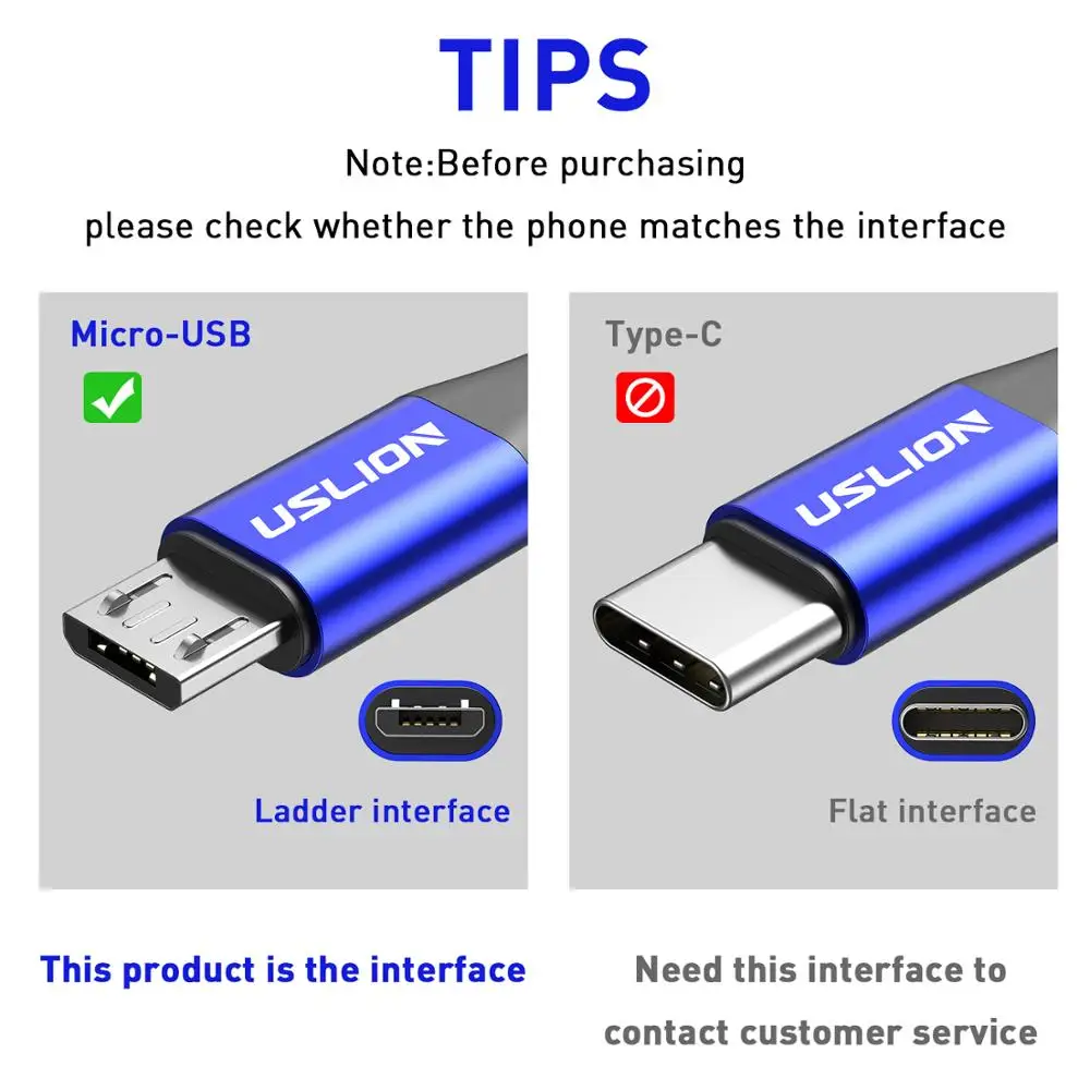 USLION Fast Charging Cable for Samsung QC 3.0 Quick Charging Data Cable Mobile Phone USB Cable for Micro