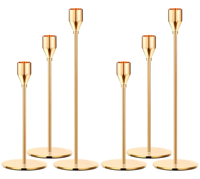 Metal Gold Taper Candle Holder for Wedding, Dinning, Party, Fits 3/4 inch Thick Candle & Led Candles