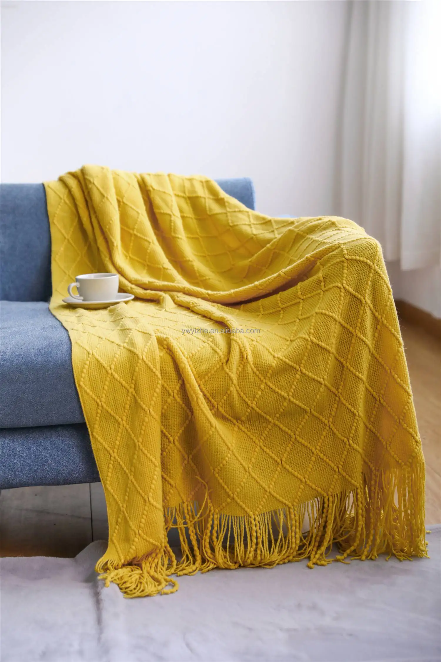 Оптовая продажа вязаный 100% акриловый текстурированный твердый домашний стул диван кровать Декор одеяла