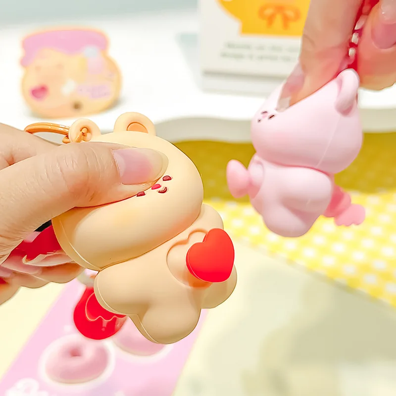 Lovers Keyring Heart Bear Keychain Little Wings Cream Bear Squeeze Keychain Creative Cartoon Love Heart Bear Doll Keyring