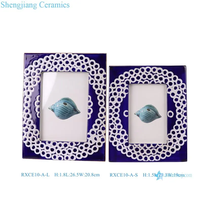RXCE10-A-L-S Blue and white rectangular ceramic photo frame large and small combination