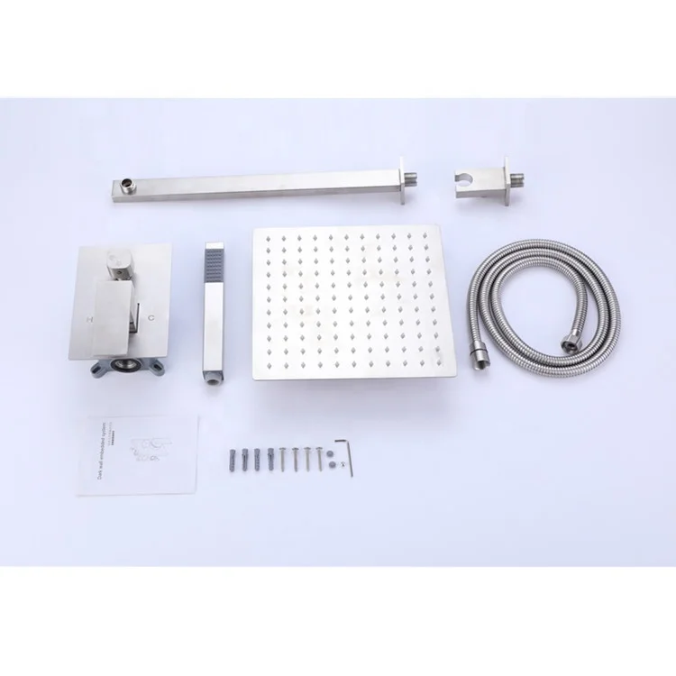 
Hot Sale 304 Stainless Steel Brushed Nickle Hot And Cold Waterfall In Wall Mounted Concealed Bathroom Rain Shower Set 