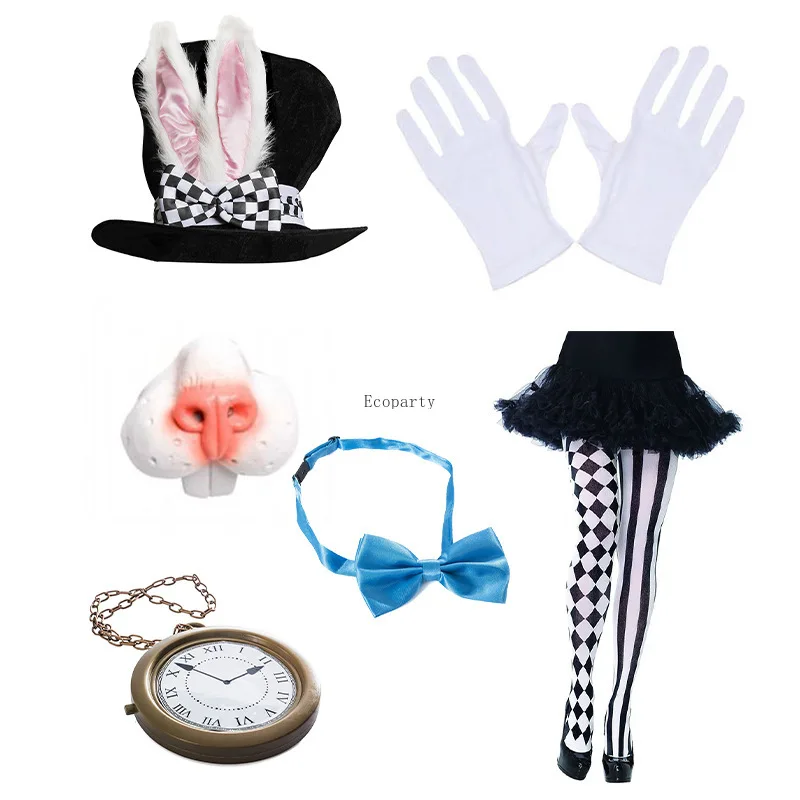 Funny Party Decoration Props Rabbit Ears Hat Pocket Watch Bow Tie Nose Set Easter Halloween Masquerade Performance Cosplay Props