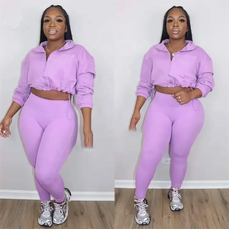 High Quality Sportswear Women Outfit Hoodie Jacket Sweatshirt Coat Yoga High Waist Leggings Set Top Female Gym Fitness Clothing