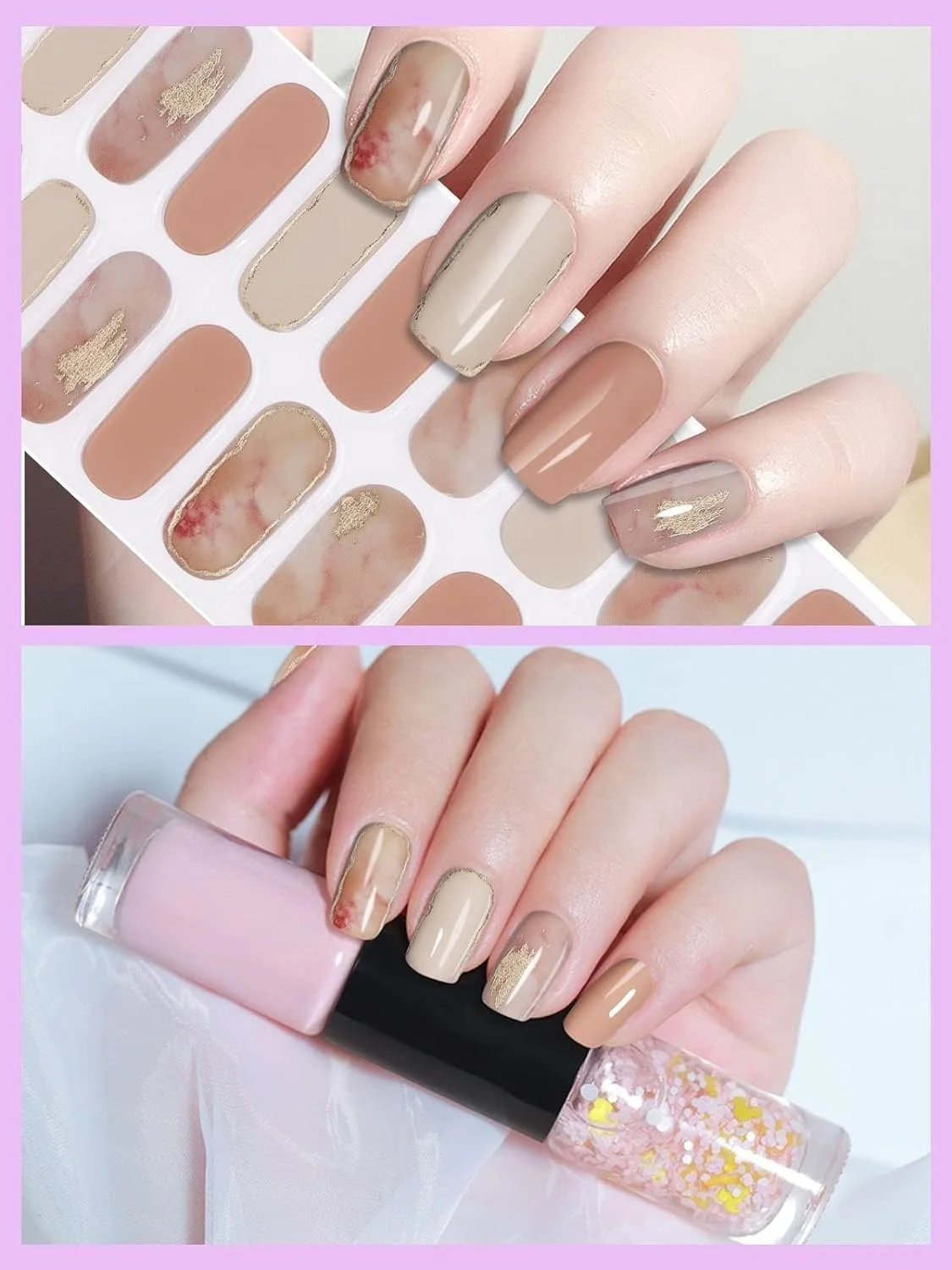 20PCS Gel Nail  Strips, Adhesive Full Wrap Gel Nail Art Sticker, Waterproof Gel Nail Wrap Stickers with Nail File and Stick