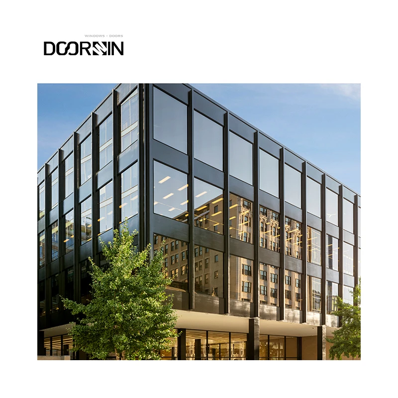 Panoramic Commercial Building Aluminum Fixed Windows Hurricane Impact Save Energy Large View Glass Curtain Walls