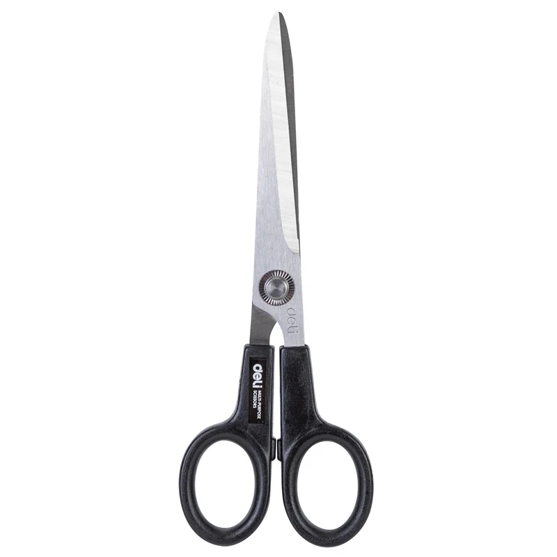 deli E6013 # round handle scissors comfortable and durable # 178mm # black/yellow
