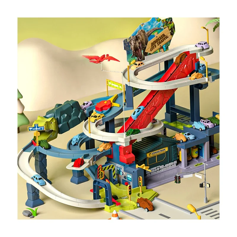 DIY Assemble Parking Lot Interesting Dinosaur Mini Track Super Power Car Parking Lot Garage Kids Toy