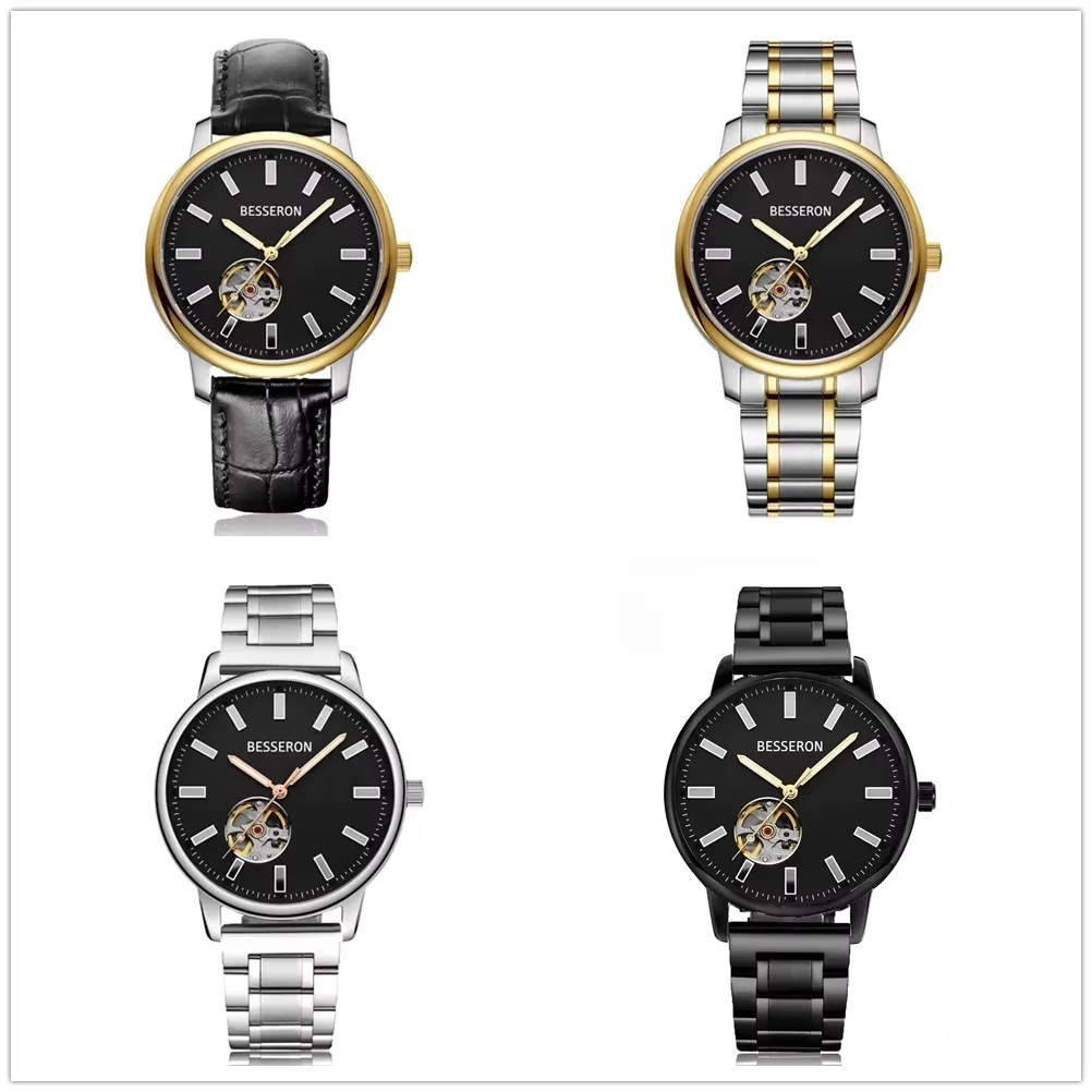 Hollow Out Mechanical Watches Japan 316L Stainless Steel OEM ODM logo Customize your name 42MM Gold Link Strap Wristwatch