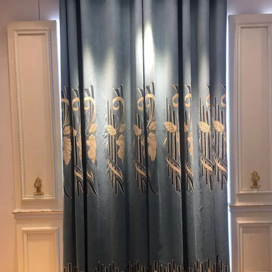 European Style Luxury Embroidery Window Curtains Light Blocking Curtains Thermal Soundproof Blockout for Living Room Bedroom
