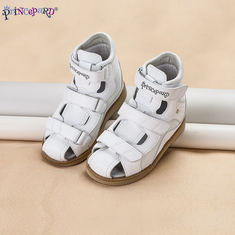 Ортопедические Сандалии Princepard, детская кожаная обувь, белые летние сандалии на плоской подошве