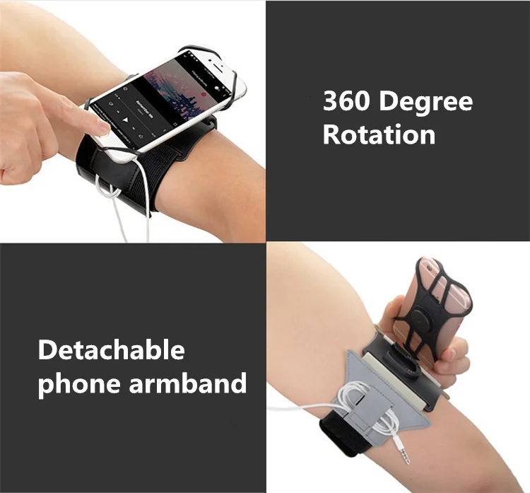 
Universal Detachable Sports 360 Degree Rotation Phone Holder Wrist Bag Sports Armband for All 4.0 - 6.5 Smart Phones 