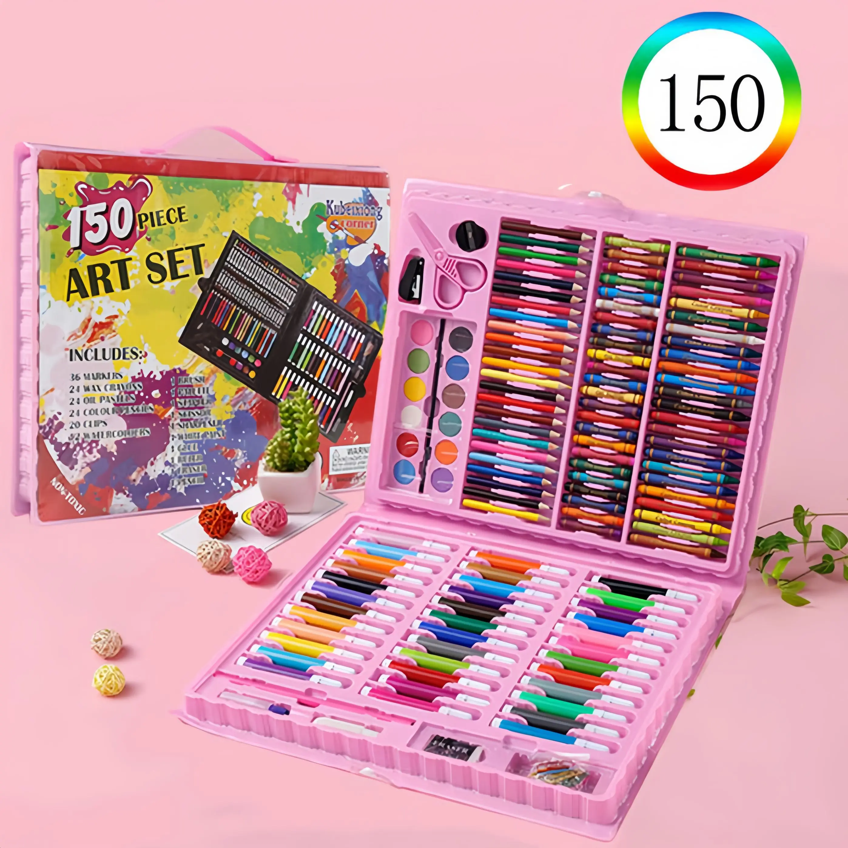 X1026-2 Hot Selling 150 Pcs Kids Drawing Kit Children Painting Art Sets Watercolored Pens Colored Pencil Crayon Art Box For Draw