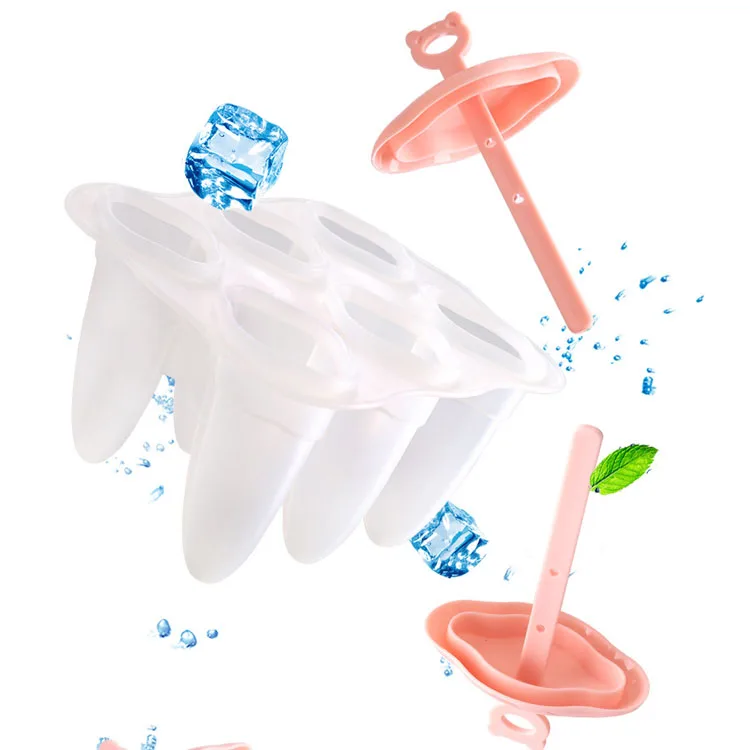 6 Piece Clear Reusable Ice Cream Maker Mould Tools Easy Release Silicone Ice Cream Popsicle Molds Tray