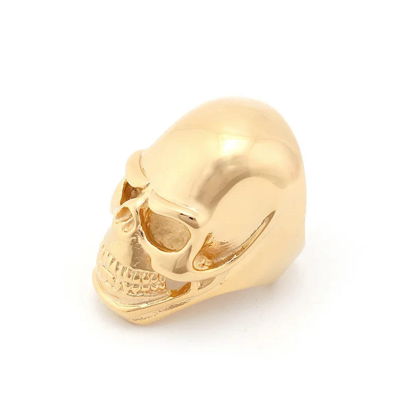 IP 18K Gold Color Plated Big Mens Stainless Steel Biker Skull Ring