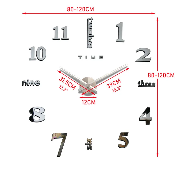 Factory cheap wholesale home Decorative Wall Sticker 3D Frameless large Digital DIY Wall Clock